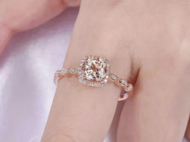 2.20Ct Round Cut Simulated Morganite Halo Engagement Ring 14K Rose Gold Plated