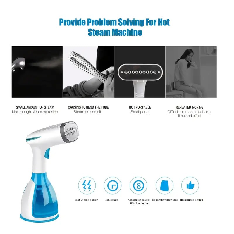 Steam Iron Garment Steamer Handheld Fabric 1100W Travel Vertical 9.47oz Mini Portable Home Travelling For Clothes Ironing